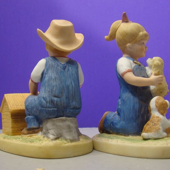 Pair of HOMCO Denim Days Figurine Set #1503 Puppy Love 1985 Home Interiors - Picture 8 of 16
